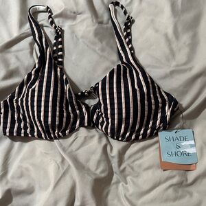 Shade & Shore Black and Cream Striped Bra